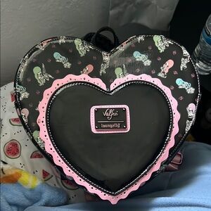 Valfre Black and Pink Heart Backpack with Ruffle Details